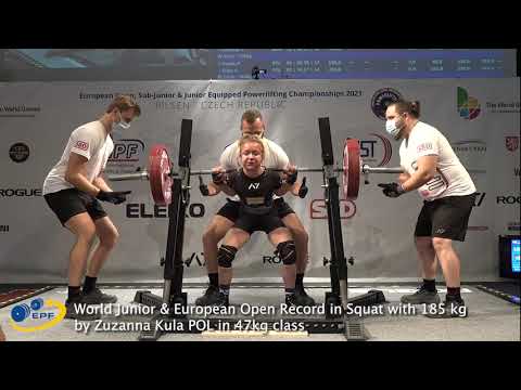 World Junior & European Open Record in Squat with 185 kg by Zuzanna Kula POL in 47kg class