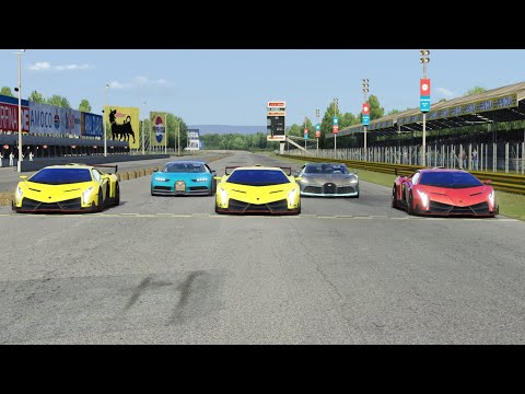 Bugatti Chiron Black Track Edition 1661HP vs Bugatti Divo vs Lamborghini Veneno at Monza Full Course