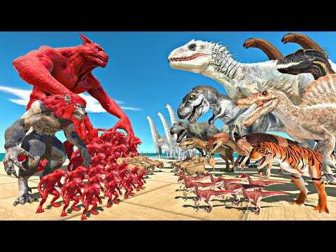 Dinosaurs Fights Werewolf Team | Red Zombie Itself vs Indominus Rex - Animal Revolt Battle Simulator