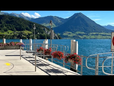 Vitznau, Switzerland 4K | Lakefront walking View | Vierwaldstättersee / Lake Luzern 🇨🇭