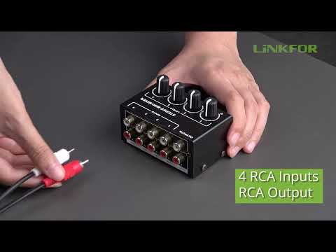 4-Channel RCA Inputs Mini Passive Stereo Audio Mixer with Separate Volume Controls