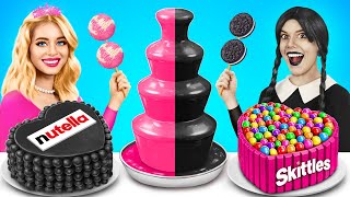 Pink vs Black Color Food Challenge | Wednesday vs Barbie Food Battle by RATATA BOOM