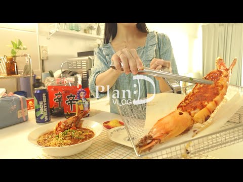 Making a Fall Bag and Cooking Giant Shrimp Ramyeon. Buttered King Tiger Shrimp, Fireworks Festival