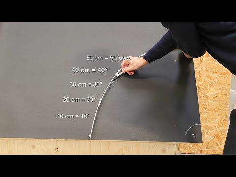 Gebindesteigung. Dachneigung über den Radius von  57,3  cm