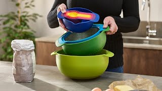 Joseph Joseph Mixing Bowl / Colander / Sieve / Measuring Spoon - Nest Sage - 9-Piece