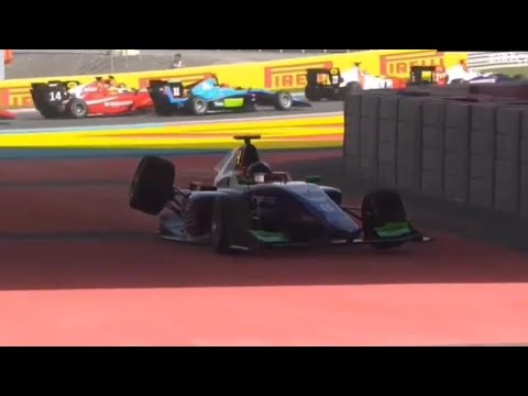 GP3 Series 2018 Crash Involving Anthoine Hubert, Leonardo Pulcini and David Beckmann at Yas Marina