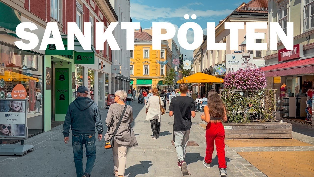 Immersive street-level walking tour through St Polten Rathausplatz, Austria, showcasing authentic urban landscapes, local architecture, and the vibrant atmosphere of the city's neighborhoods