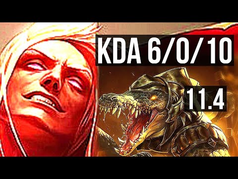 VLADIMIR vs RENEKTON (TOP) | 6/0/10, 1700+ games, 1.2M mastery, Dominating | KR Diamond | v11.4