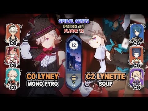C0 Lyney Mono Pyro & C2 Lynette Soup | New Spiral Abyss 4.1 Floor 12 - Genshin Impact