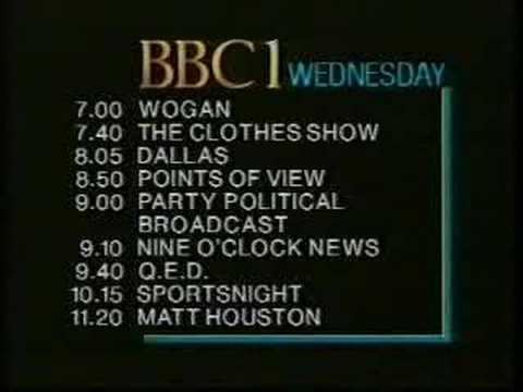 BBC 1 Continuity Evening Menu April 1st 1987