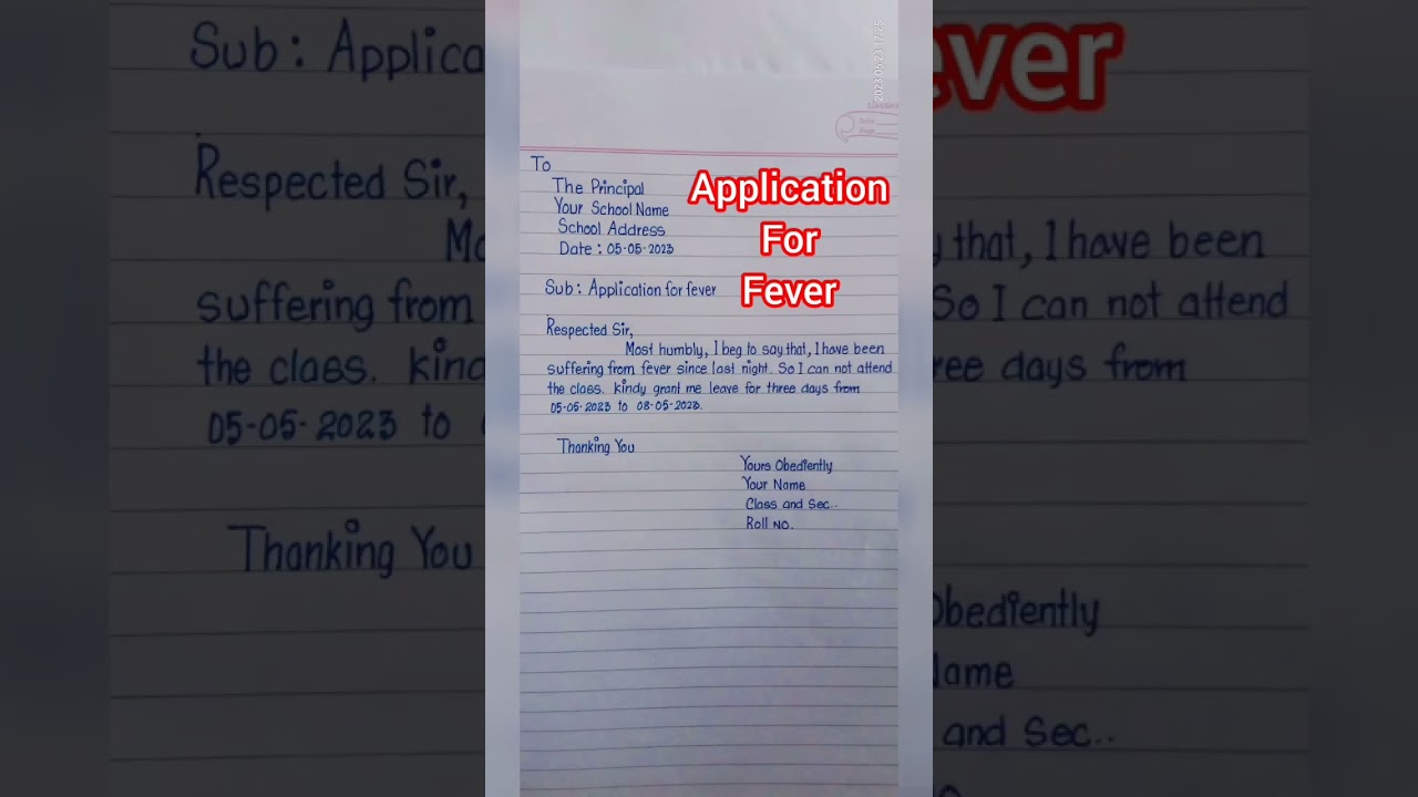 How To write an application to the Principal for Fever