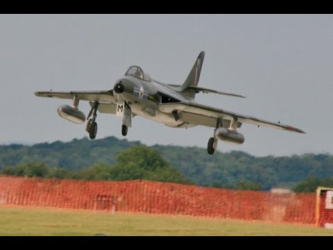 TWO LARGE 1/3.5 SCALE RC HAWKER HUNTERS - MICK & GEOFF AT BMFA NATS MODEL AIRSHOW - 2014