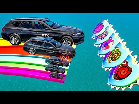 Super Giant & Small Car vs Portal Trap with Slide Colors – Cars vs Trains vs Police – BeamNG.Drive