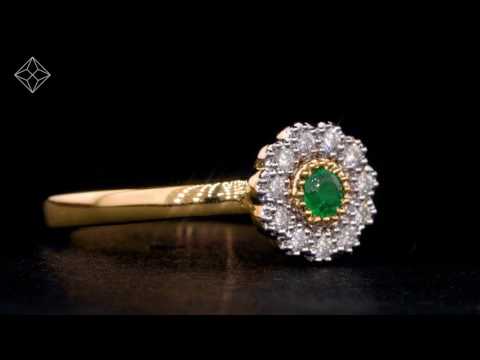 Emerald and Diamond Halo Ring in 18K White Gold Version - Asteria Collection - FT93-GY