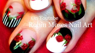 Red Rose Nails | Black and White Nail Art with Roses Design Tutorial