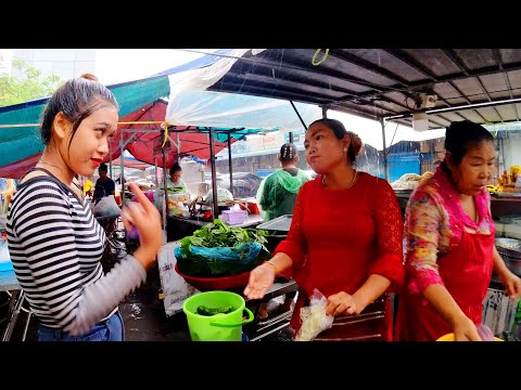 Street Food in HEAVY RAIN STORM! CAMBODIA Yellow Pancake, Spring Roll, Noodles, & More