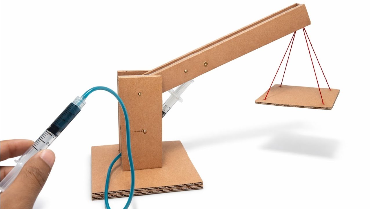 I Built a Working Hydraulic Crane Using Only Cardboard | Real Physics Explained
