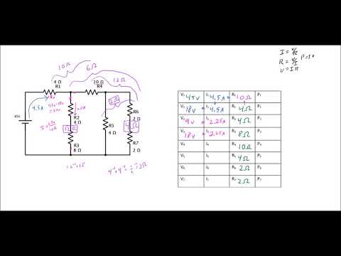 Circuits 4 - Find V, I, R, & P in a more complicated combination circuit