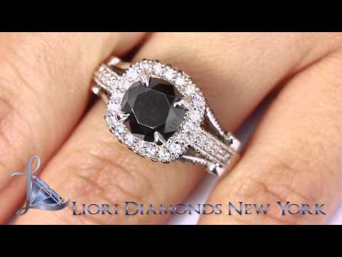 BDR-180 - 3.70 Carat Vintage Style Natural Black Diamond Engagement Ring 14k White Gold