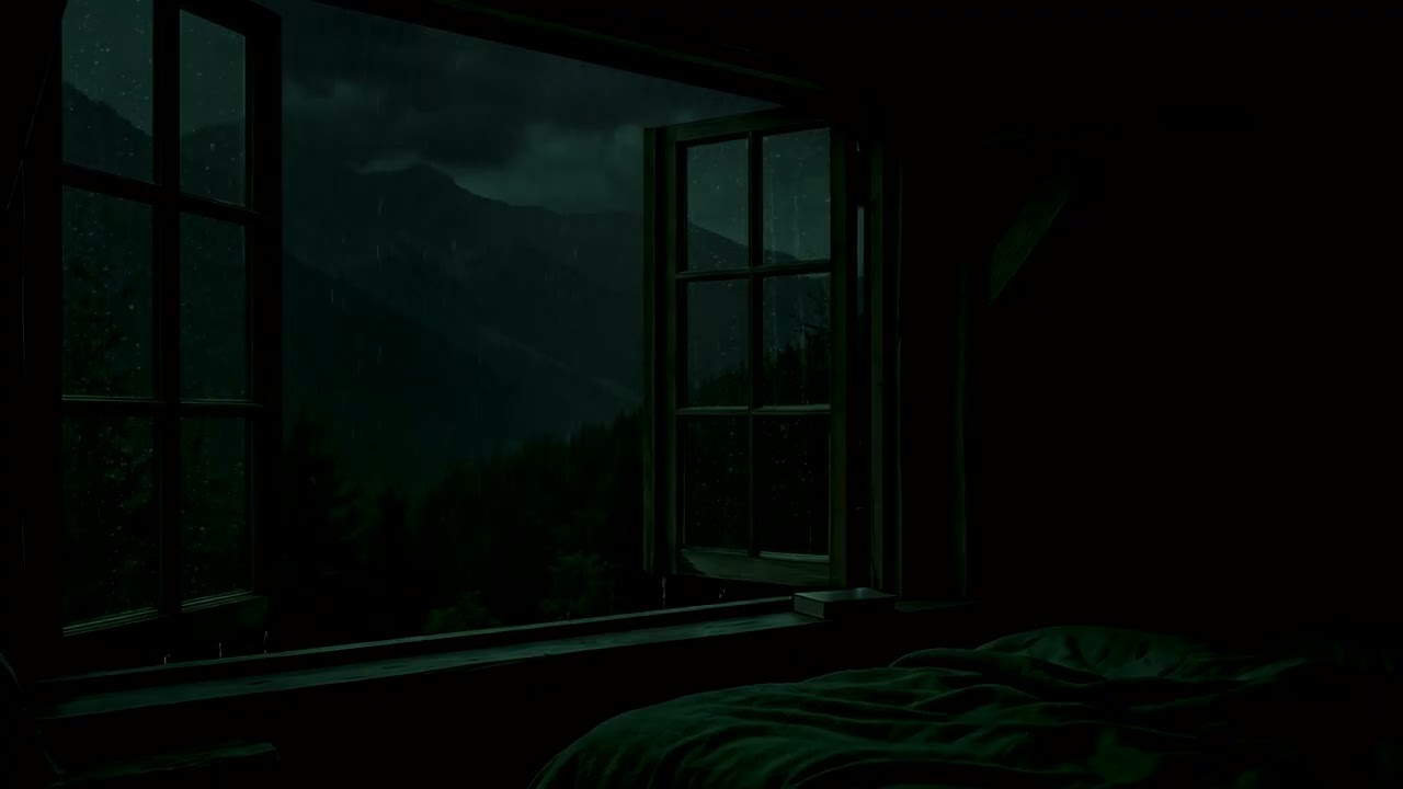 Soothing Night Rain Outside on Window Bedroom