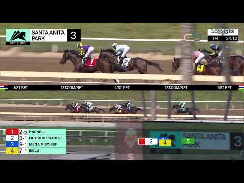 Hot Rod Charlie wins Race 3 on Friday, October 2, 2020 at Santa Anita Park.