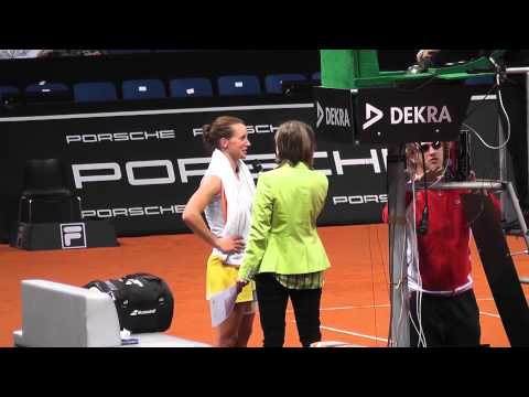 Dinah Pfizenmaier match ball & winner interview vs. Castano @ Porsche Tennis Grand Prix 2013