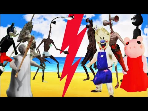 Granny vs ice cream man vs Cartoon Cat vs Siren head Mickey Piggy Robloks #grenny #sirenhead
