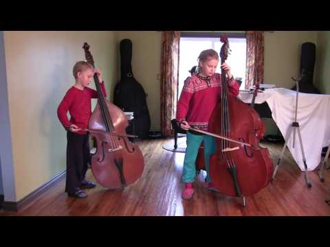 Suzuki Bass Book 2 - May Time by W.A.Mozart, Vytas and Ieva Stalyga (age 6 and 8)