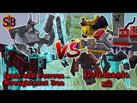 Ignis and Ferrous Wroughtnaut vs 2x Golemania team | Minecraft Mob Battle