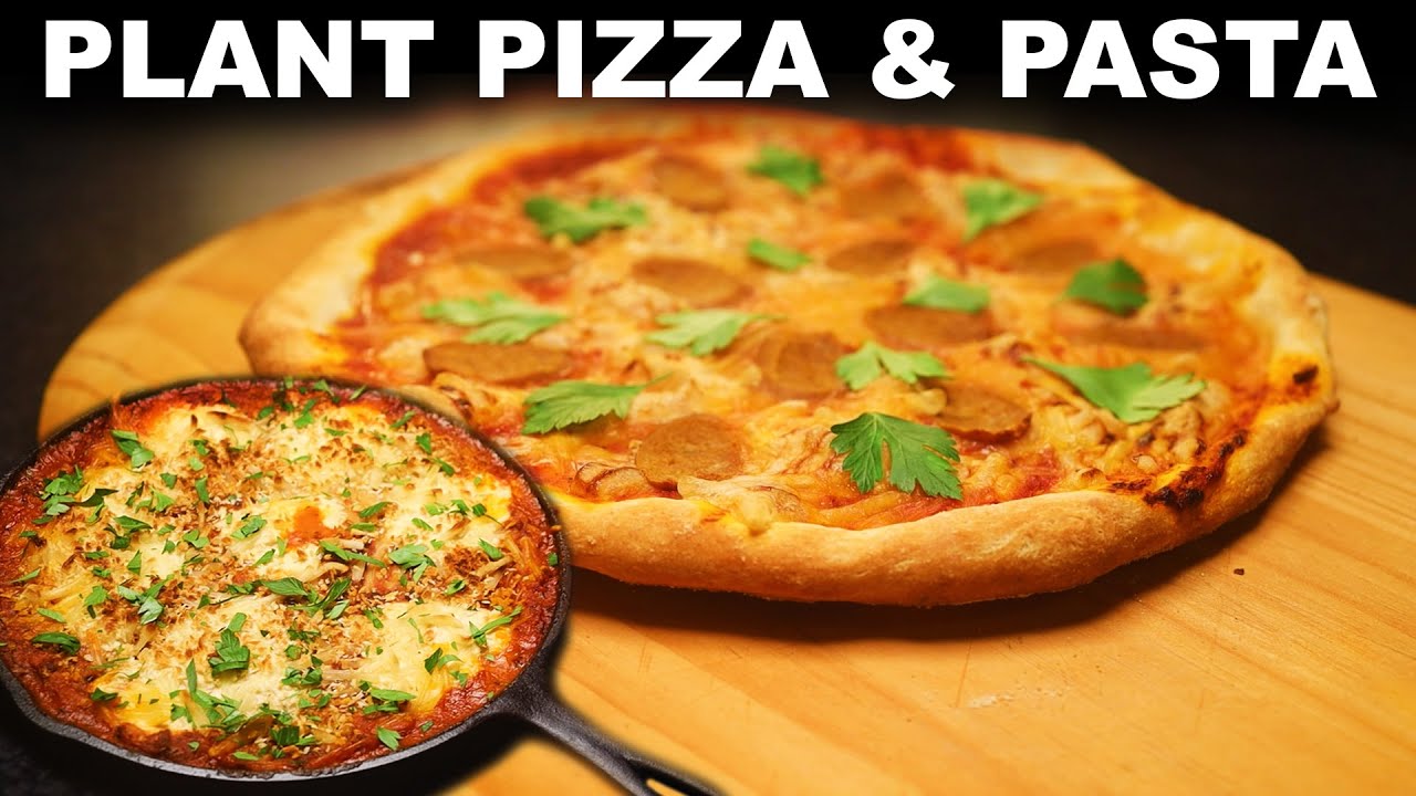 Vegan pizza and pasta bake, with Kroger 'Simple Truth' plant-based cheese & proteins