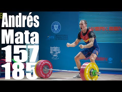 Andrés Mata (77kg Spain) 157kg Snatch 185kg Clean and Jerk - 2018 European Championship