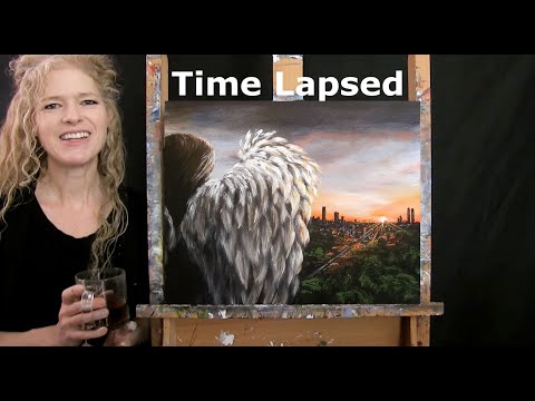 TIME LAPSE - How to paint GUARDIAN ANGEL with Acrylic - Step by Step Tutorial