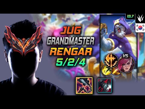 GrandMaster Jungle Rengar Build Goredrinker Conqueror - Rengar Jungle vs Vi - LOL KR 13.7