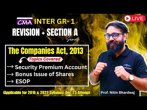 Security Premium Account Bonus Issue ESOP Revision | CMA Inter | By Prof Nitin Bhardwaj