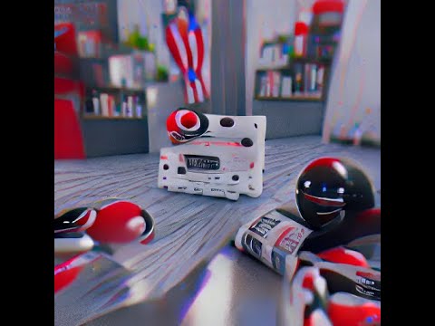 TMB Studios | AI rendered art | Media Brothers labeled Cassette tape, black, red and white