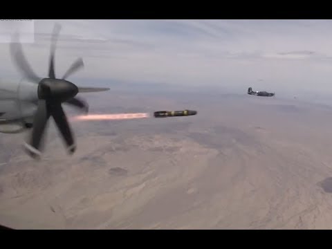 U.S. Marines KC-130J Harvest Hawk Gunship fires Hellfire missiles