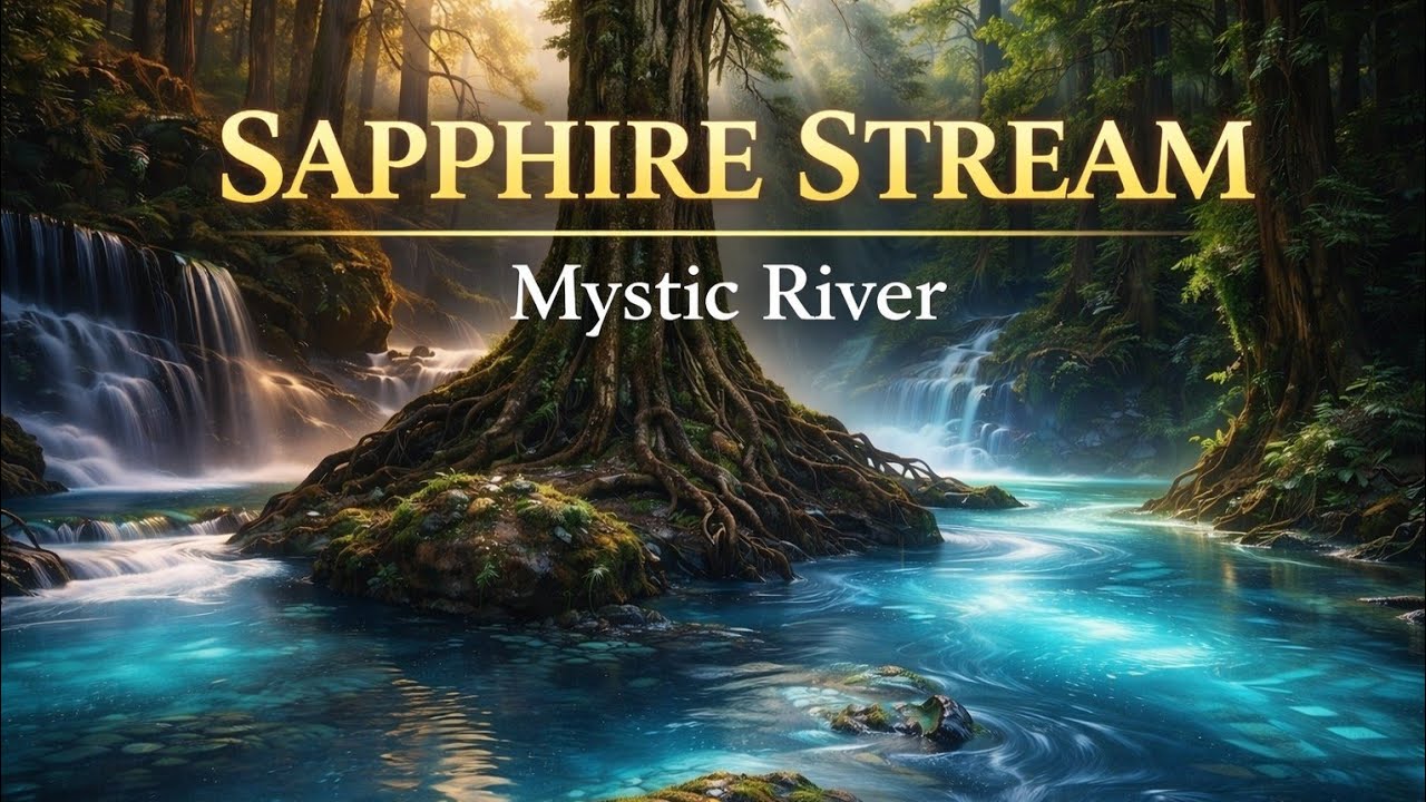Sapphire Stream – Mystic River 💦 Fantasy Waterfall Ambience | Magical Forest Sounds for Relaxation