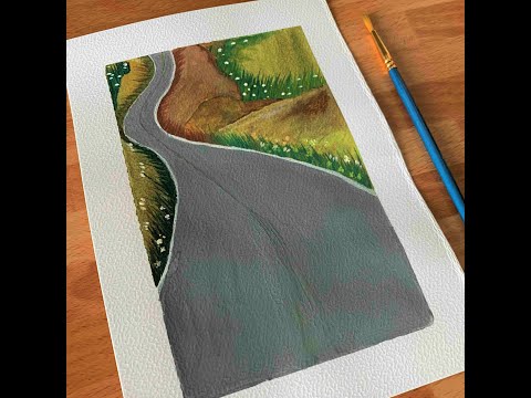How to draw Countryside Road #Howtodraw, #Landscape, #Road, #Shorts, #watercolor, #painting