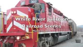 preview picture of video 'Vermont Railway, New England Central and Amtrak in White River Junction'