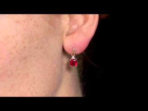 Created Ruby Earrings with Diamonds 1.20 Carat (ctw) in 10K Yellow Gold | MyJewelryBox