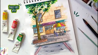 Street Cafe Watercolor Painting Step by Step / Urban Sketch / Cityscape Illustration / Paint It