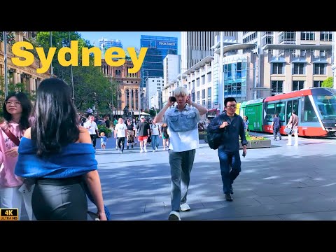 Sydney Australia Walking Tour - Busy George Street in the Evening | 4K UHD