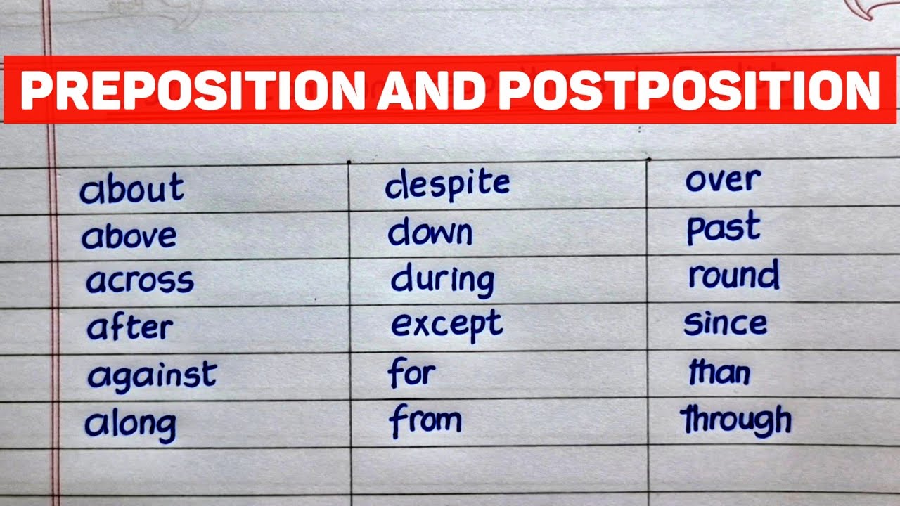Preposition and postposition | List of common preposition and postposition