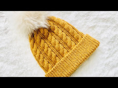 EASY KNIT HAT PATTERN! Adult cable knit hat IN THE ROUND Knitting for Baby