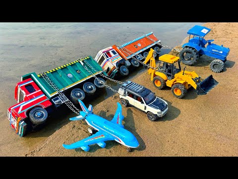 Volvo Truck Tata Tipper Riverside Accident Pulling Out Plane Car Jcb Tractor | Jcb Tractor Cartoon