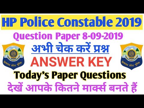 Answer key || Hp Police constable exam 2019 || Solved Paper 8-09-2019