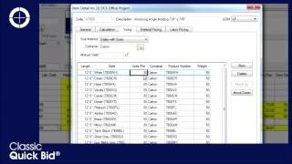 Quick Bid : Master Database – Item Detail - Sizing