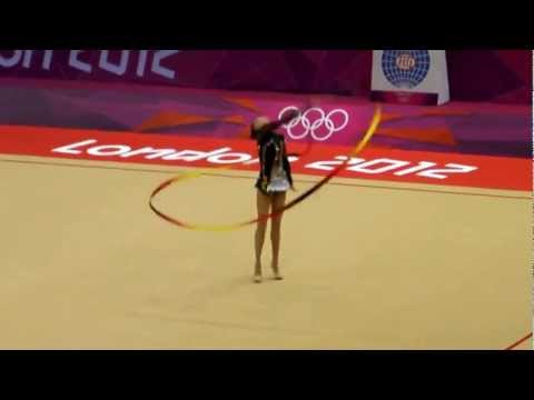 Rhythmic Gymnast Alina Maksymenko from Ukraine, in the finals of London 2012 Olympics ribbon.MP4