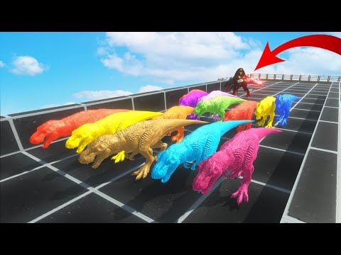 Speed Race All Colors T-Rex To Escape Batman Spinosaurus | Animal Revolt Battle Simulator
