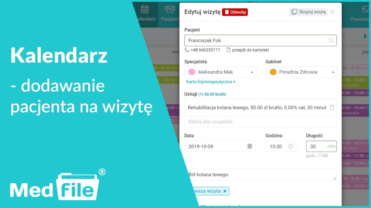 Dodawanie pacjenta na wizytę